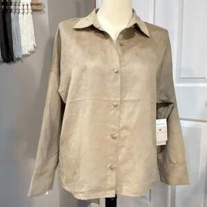 New Cisono Faux Suede Button-Down Shirt Tan Size Small Retro look